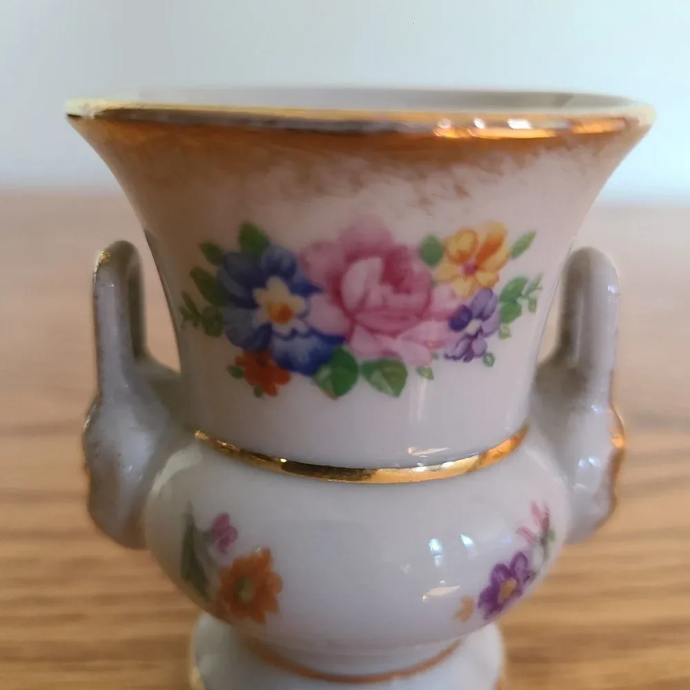 M Elfinware Germany Urn Shaped Mini Bud Vase Flowers With Gold Trim Bottom Stamp